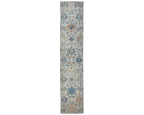12 Ft Silver Gray Aryana Afghan Hand Knotted Veg Dye Wool Runner Rug